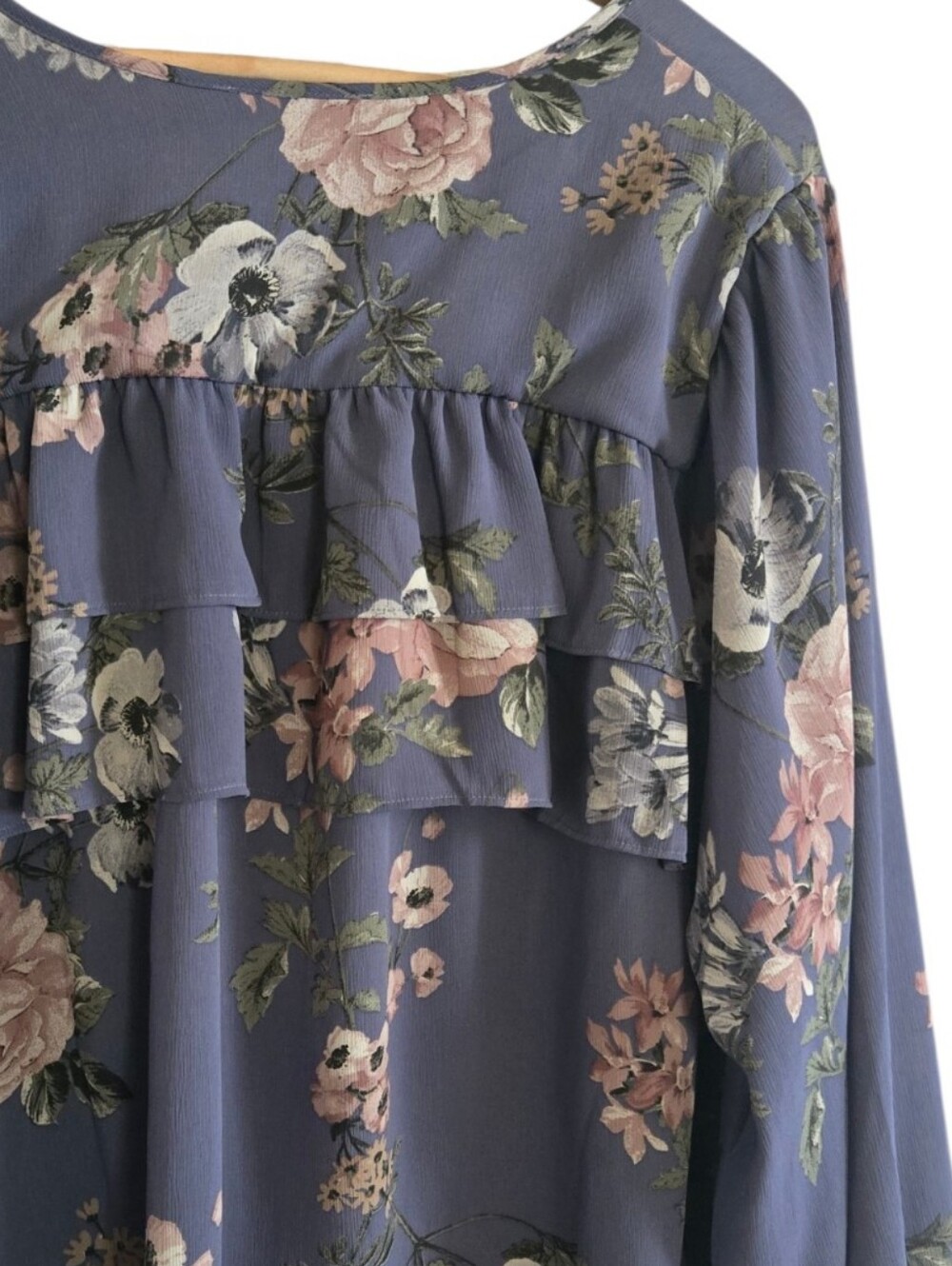 Torrid Festi Chiffon Semi-Sheer Tie Front Blouse Balloon Sleeves Ruffle 3X NWT - Picture 8 of 8
